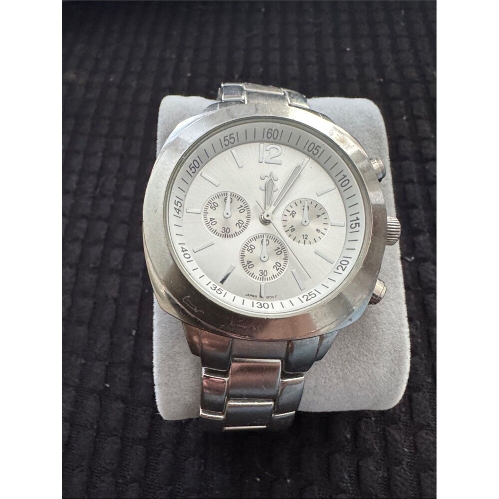 Silver Stainless Steel Chronograph Watch - White Dial